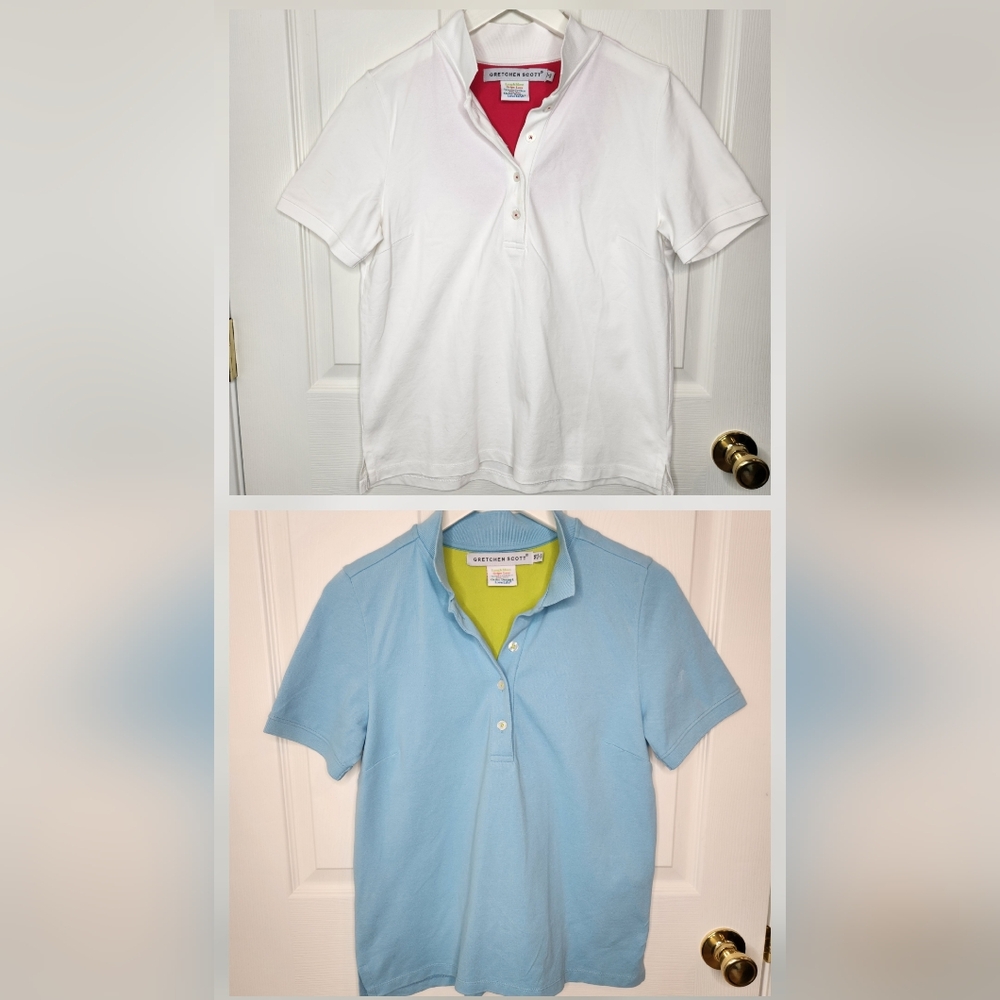 Gretchen Scott Polo Golf Shirt Set Of 2 White And Blue Size Medium